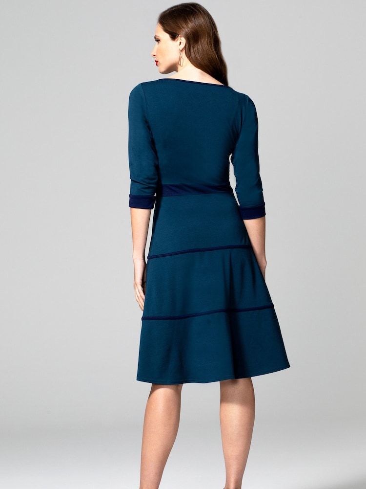V-Neck Dress with Contrast Piping - Image 2 of 3 V-Neck Dress with Contrast Piping - Image 2 of 3