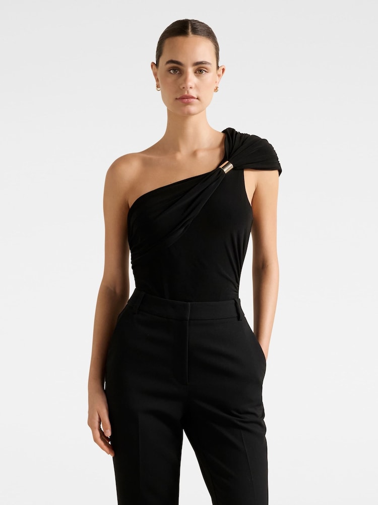 Forever New Black Robyn Hardware One Shoulder Top - Image 1 of 5 Forever New Black Robyn Hardware One Shoulder Top - Image 1 of 5