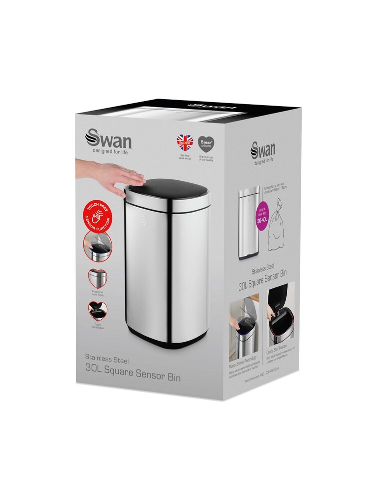 Swan Stainless steel 30L Square Sensor Bin - Image 9 of 9