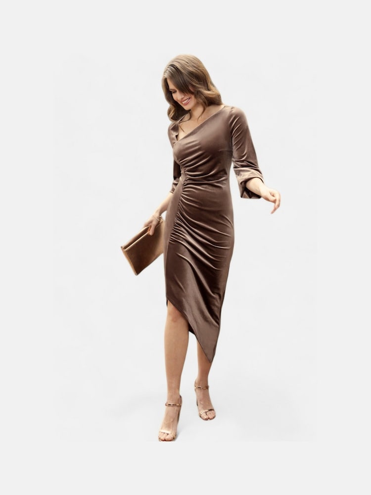Hot Squash Velvet Ruched Party Brown Dress - Image 2 of 5