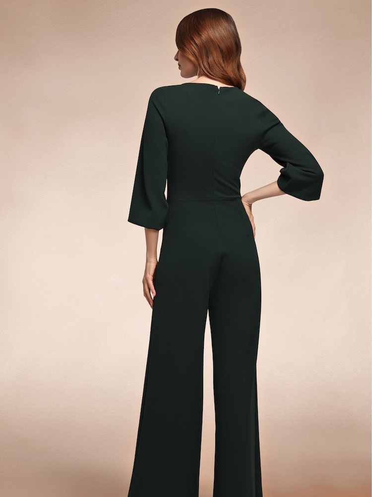 Hot Squash Green Ruched Jumpsuit with Sleeves - Image 2 of 7