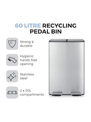 Tower Stainless Steel 60L Pedal Bin, 2 x 30L - Image 2 of 8