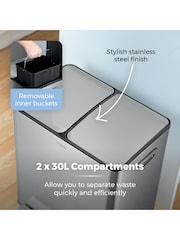 Tower Stainless Steel 60L Pedal Bin, 2 x 30L - Image 5 of 8