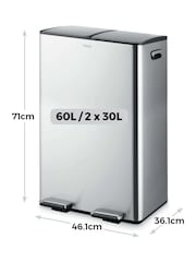 Tower Stainless Steel 60L Pedal Bin, 2 x 30L - Image 6 of 8