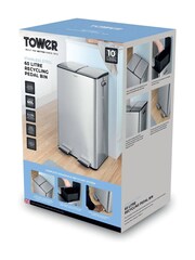 Tower Stainless Steel 60L Pedal Bin, 2 x 30L - Image 8 of 8
