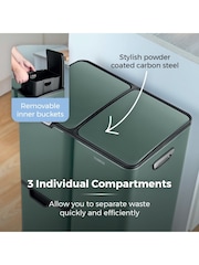 Tower Forest Green 60L 3 Compartments Pedal Bin - Image 5 of 8
