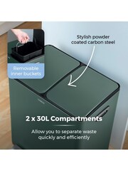 Tower Forest Green 60L Pedal Bin, 2 x 30L - Image 5 of 8
