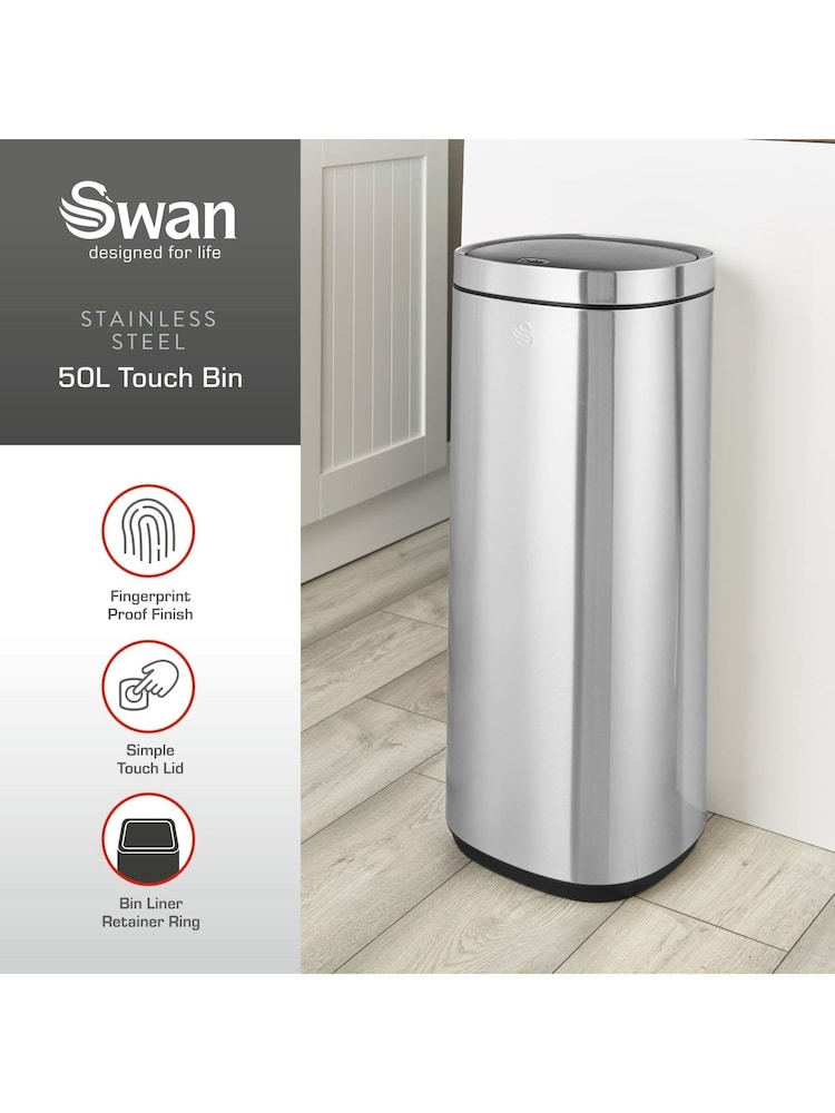 Swan Stainless Steel 50L Touch Bin - Image 2 of 9