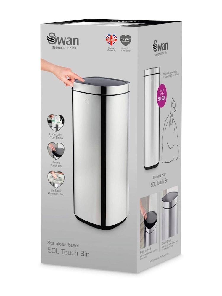 Swan Stainless Steel 50L Touch Bin - Image 9 of 9