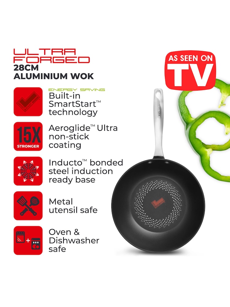 Tower Black Smart Start Ultra Forged 28cm Wok - Image 2 of 11