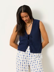 Marineblau - FatFace Fia Tie Front Knitted Vest - Bild 1 von 6