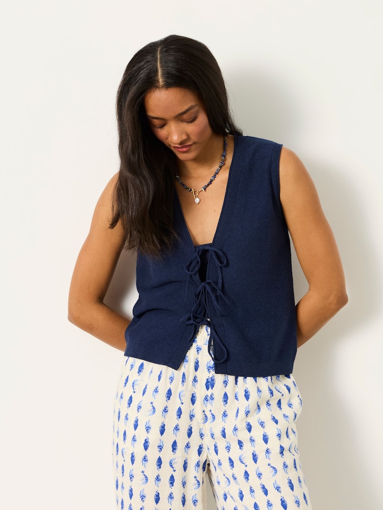 Marineblau - FatFace Fia Tie Front Knitted Vest - Bild 1 von 6