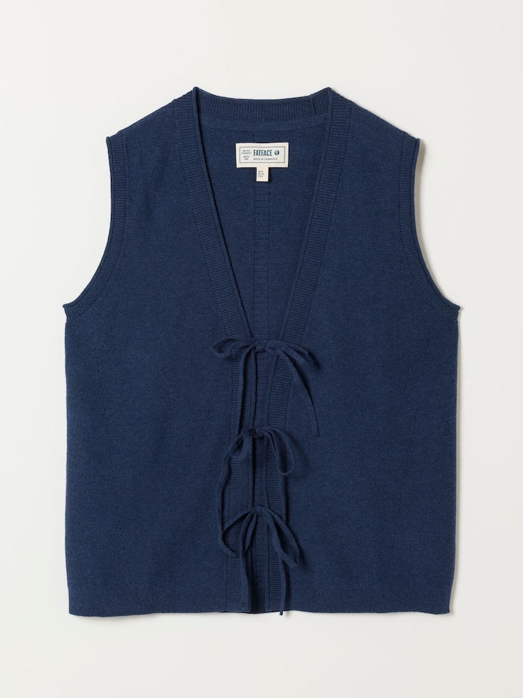 Marineblau - FatFace Fia Tie Front Knitted Vest - Bild 6 von 6