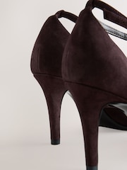 Chocolate Brown Leather Forever Comfort® Leather Two Part T Bar Embellished Heels - Image 5 of 5