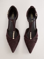 Chocolate Brown Leather Forever Comfort® Leather Two Part T Bar Embellished Heels - Image 7 of 10