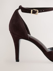 Chocolate Brown Leather Forever Comfort® Leather Two Part T Bar Embellished Heels - Image 8 of 10