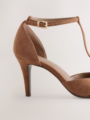 Tan Brown Suede Forever Comfort® Leather Two Part T Bar Embellished Heels - Image 3 of 5