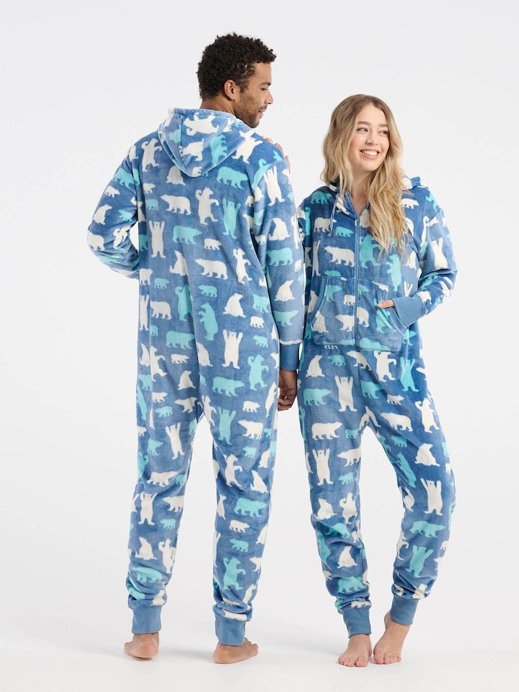 Polar Bears Adult Hooded Fleece Jumpsuit - Image 2 of 6 Polar Bears Adult Hooded Fleece Jumpsuit - Image 2 of 6