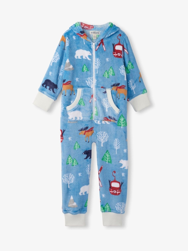 Hatley Blue Vintage Ski Kids Hooded Fleece Jumpsuit - Imaginea 3 din 3