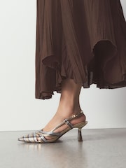 Metallic Forever Comfort® Textured Point Toe Slingabck Heels - Image 1 of 5