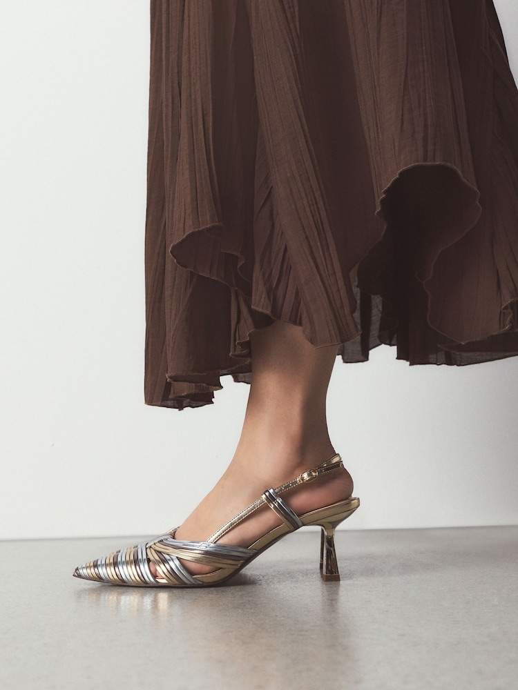 Metallic Forever Comfort® Textured Point Toe Slingabck Heels - Image 1 of 5