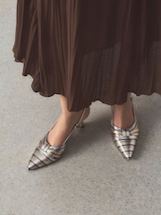 Metallic Forever Comfort® Textured Point Toe Slingabck Heels - Image 3 of 5