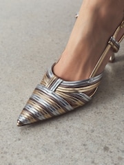 Metallic Forever Comfort® Textured Point Toe Slingabck Heels - Image 5 of 5