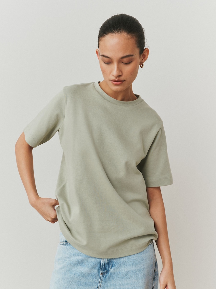 Sage Green Heavyweight Short Sleeve Crew Neck T-Shirt - Image 1 of 11