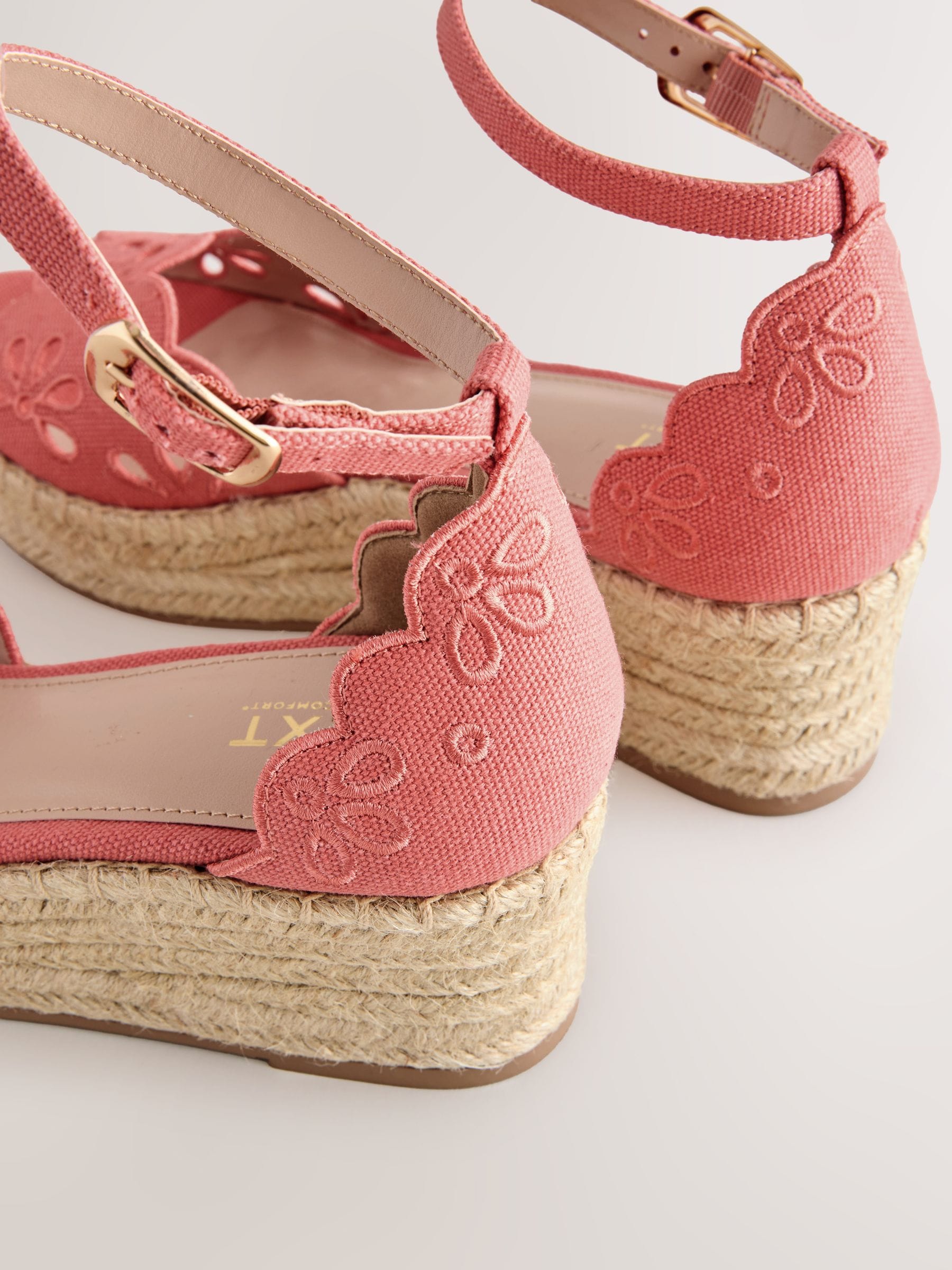 Peach:) Buy Peach Pink Forever Comfort® Broderie Open Toe Wedges from the