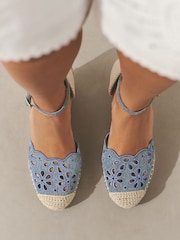 Denim Forever Comfort® Broderie Closed Toe Wedges - Image 2 of 10