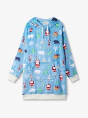Hatley Blue Vintage Ski Adult Oversized Fleece Hoodie - Image 1 of 1
