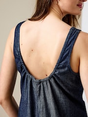 Rinse Blue Open Back Beach Cropped Lightweight Denim Jumpsuit - Image 5 of 8