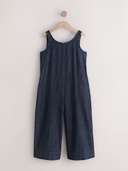 Rinse Blue Open Back Beach Cropped Lightweight Denim Jumpsuit - Image 6 of 8