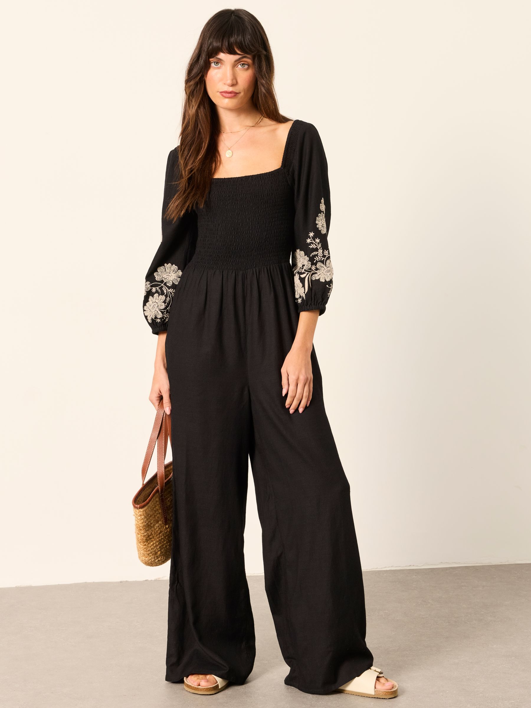 Buy FatFace Adele Black Embroidered Jumpsuit from the Next UK