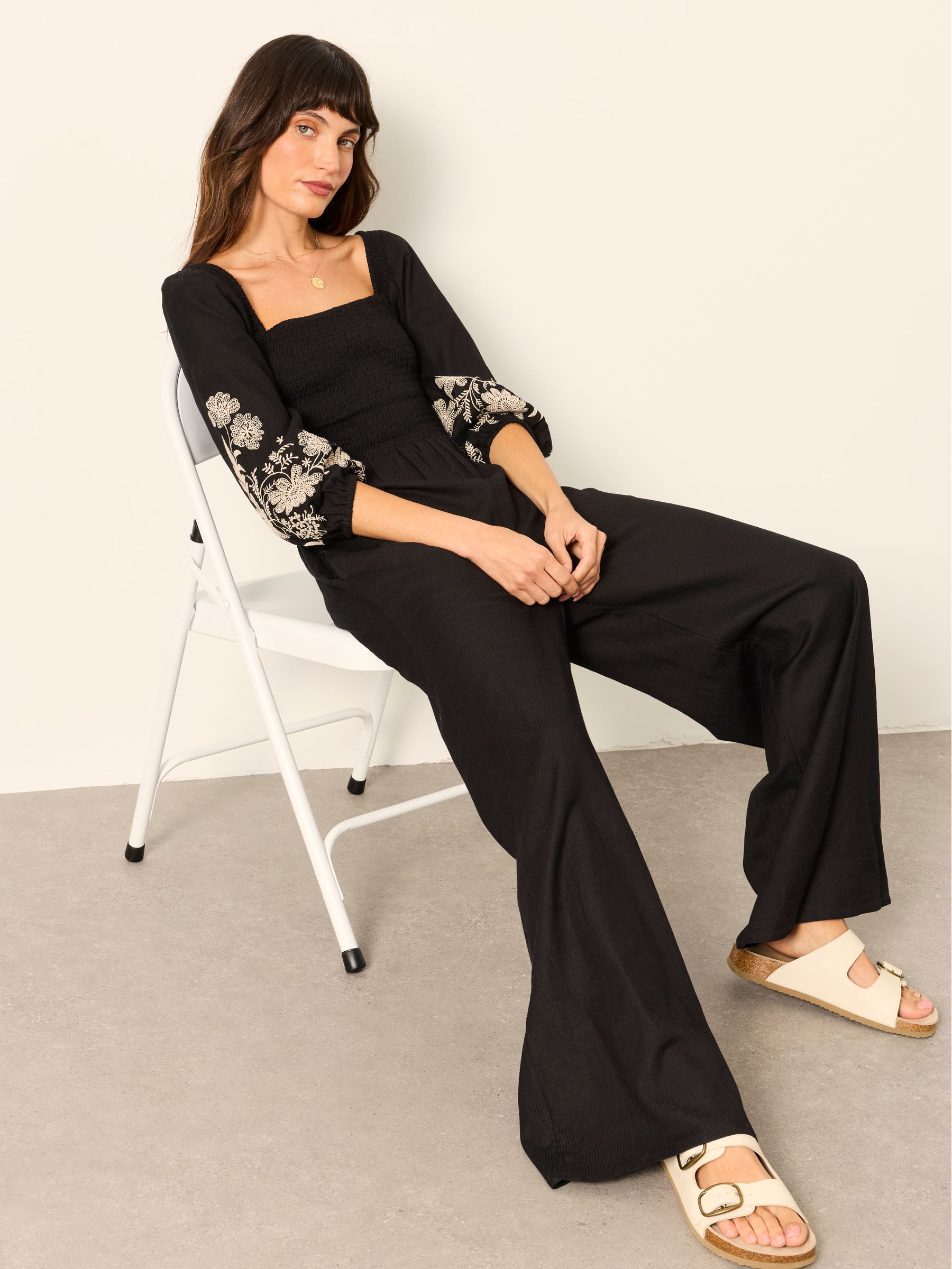 Buy FatFace Adele Black Embroidered Jumpsuit from Next USA