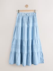 Denim decolorat - Tiered Maxi Bleach Skirt - Imaginea 6 din 8