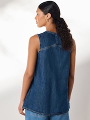Mid Blue N. Premium Linen Blend V-Neck Tunic Top - Image 4 of 8