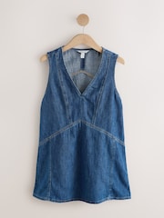 Mid Blue N. Premium Linen Blend V-Neck Tunic Top - Image 6 of 8