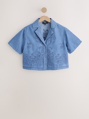 Mid Blue Embroidered Short Sleeve Denim Shirt - Image 1 of 3