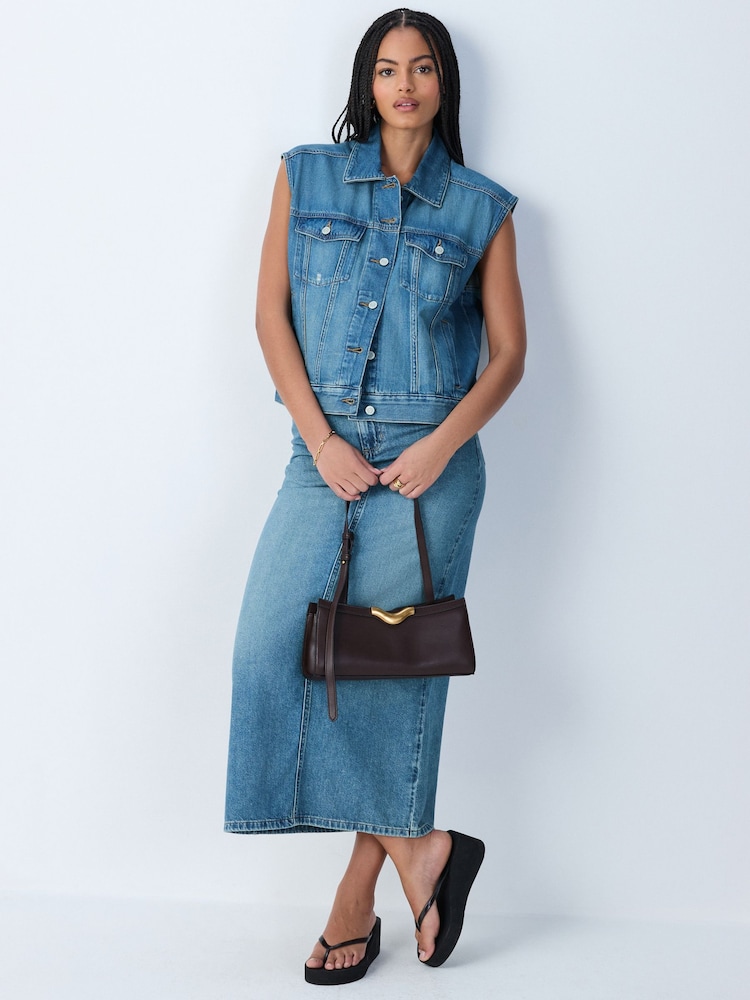 Mid Blue Sleeveless Relaxed Denim Trucker Jacket - Image 2 of 5