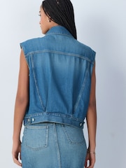 Mid Blue Sleeveless Relaxed Denim Trucker Jacket - Image 3 of 5