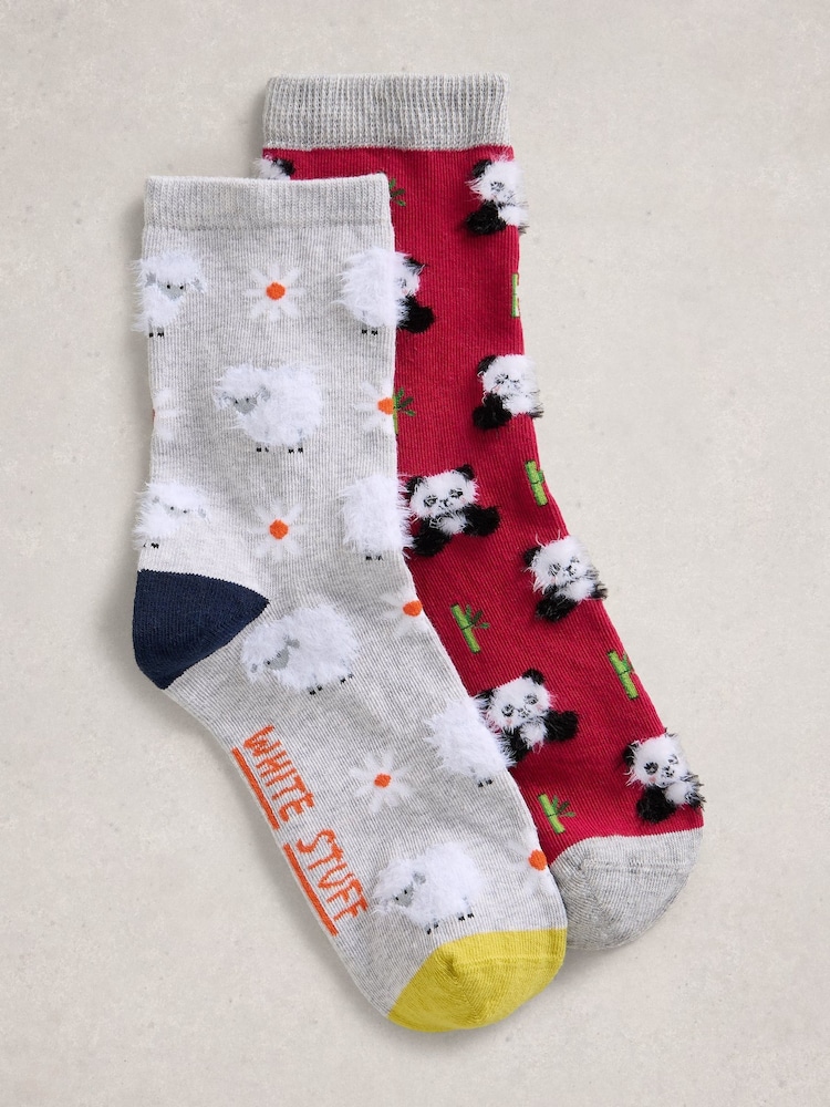 White Stuff Grey 2 Pack Fluffy Animal Socks - Image 1 of 2 White Stuff Grey 2 Pack Fluffy Animal Socks - Image 1 of 2