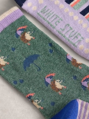 White Stuff Green 2 Pack Hedgehog Socks - Image 2 of 2