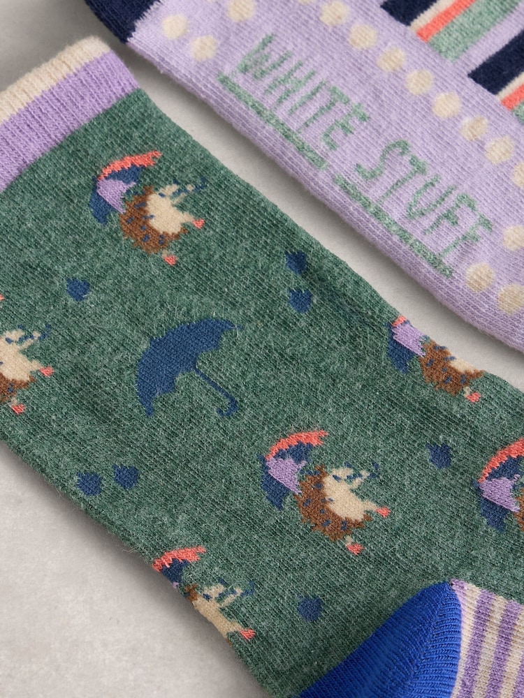 White Stuff Green 2 Pack Hedgehog Socks - Image 2 of 2