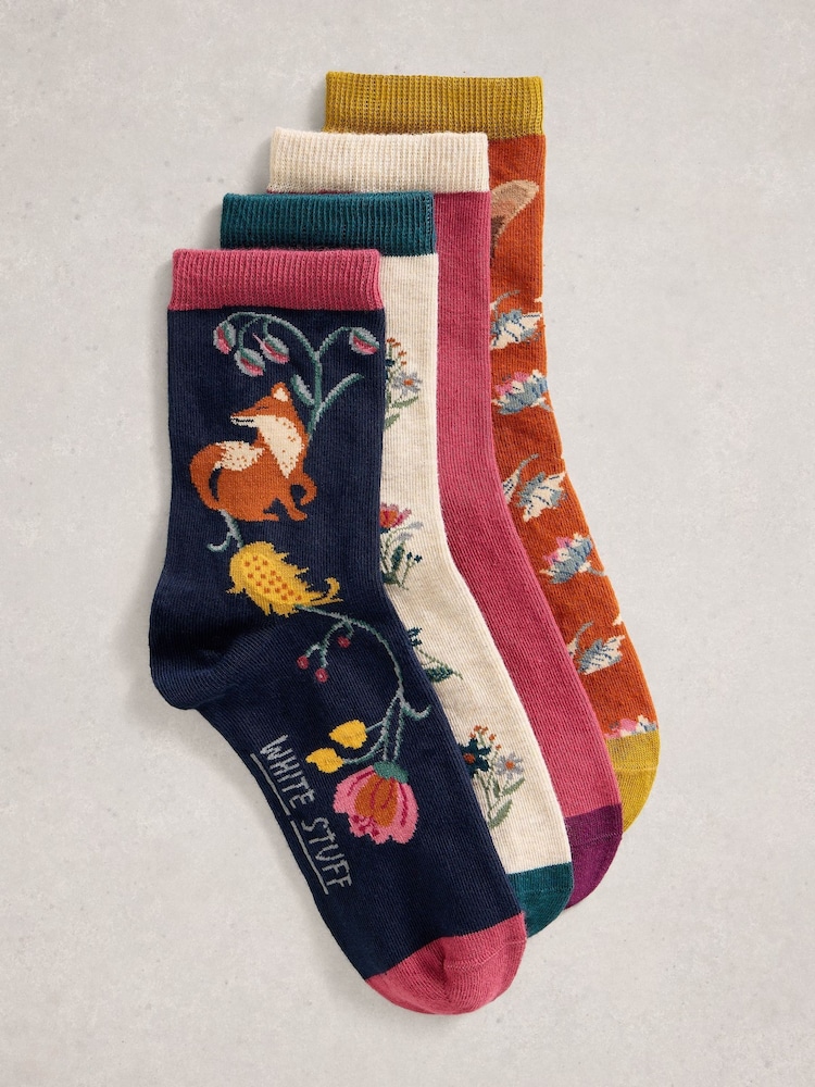 White Stuff Blue 4 Pack Woodland Ankle Socks - Image 1 of 4