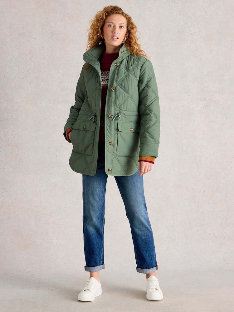 White Stuff Green Edie Quilted Coat - Image 1 of 6