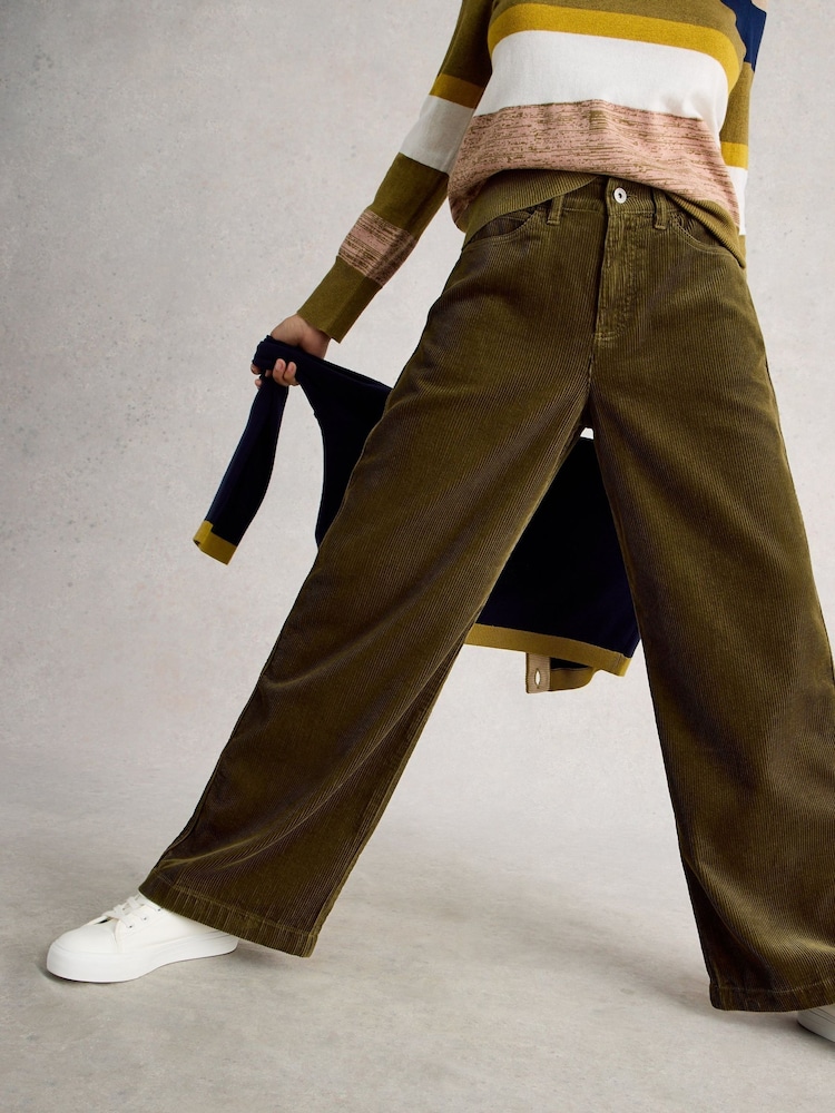 White Stuff Green Ayla Cord Wide Leg Trouser - Image 1 of 6