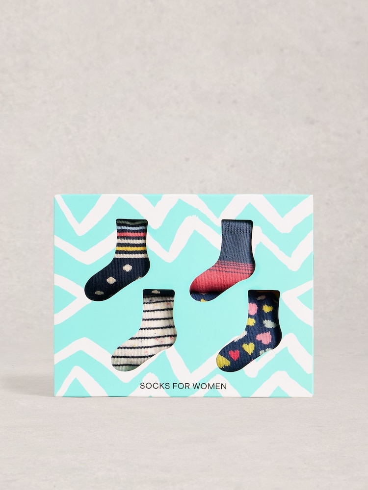 White Stuff Blue 4 Pack Heart Stripe Ankle Socks - Image 2 of 4