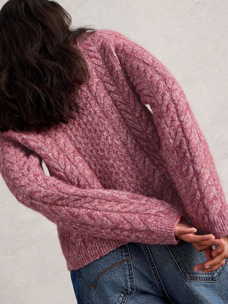 White Stuff Pink Carly Cable Cardigan - Image 2 of 6