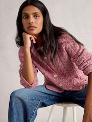 White Stuff Pink Carly Cable Cardigan - Image 3 of 6